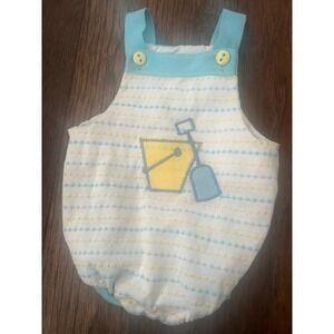 Vintage Health-tex Baby Bubble Romper 6 Months Beach Bucket Spade Blue Yellow